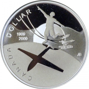 Реверс монеты Канада, 1 доллар, 2009, 100 лет полёту в Канаду