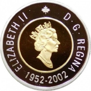 Аверс монеты Канада, 2 доллара, 2002, 50 лет правлению Королевы Елизаветы II