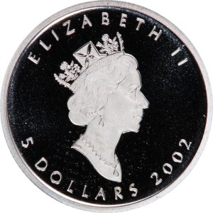 Аверс монеты Канада, 5 долларов, 2002, Кленовый лист