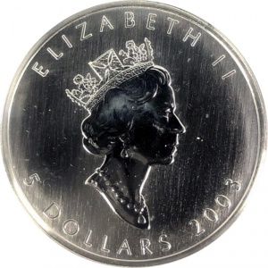 Аверс монеты Канада, 5 долларов, 2003, Летний кленовый лист /зеленый/