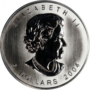 Аверс монеты Канада, 5 долларов, 2004, Зимний кленовый лист /красный/