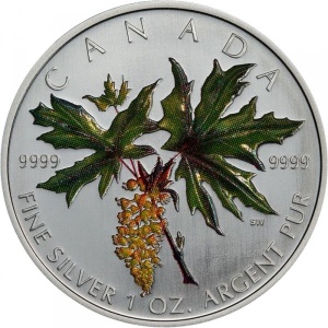 Реверс монеты Канада, 5 долларов, 2005, Кленовый лист и семена