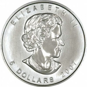 Аверс монеты Канада, 5 долларов, 2007, Кленовый лист /коричневый/
