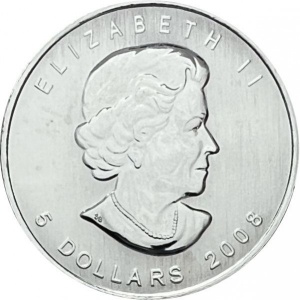 Аверс монеты Канада, 5 долларов, 2008, Зеленый кленовый лист и розовая лента