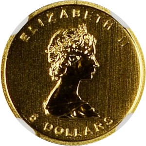 Аверс монеты Канада, 5 долларов, 2009, 30-летие - голограмма с золотым кленовым листом