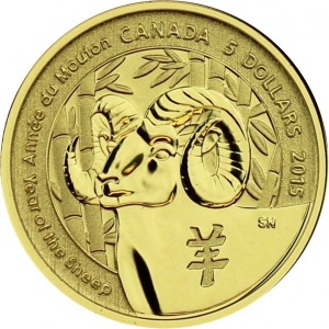 Реверс монеты Канада, 5 долларов, 2015, Китайский гороскоп - Год овцы
