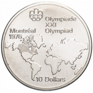 Реверс монеты Канада, 10 долларов, 1973-1974, Карта мира
