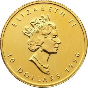 Аверс монеты Канада, 10 долларов, 1990-2003, Кленовый лист