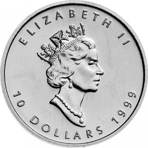 Аверс монеты Канада, 10 долларов, 1990-1999, Кленовый лист