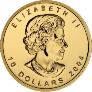 Аверс монеты Канада, 10 долларов, 2004, Кленовый лист /под листом М7/