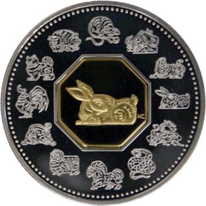 Реверс монеты Канада, 15 долларов, 1999, Китайский гороскоп - год кролика