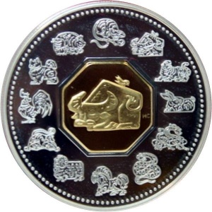Реверс монеты Канада, 15 долларов, 2009, Китайский гороскоп - год быка