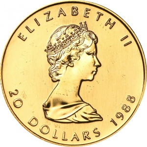 Аверс монеты Канада, 20 долларов, 1986-1989, Кленовый лист