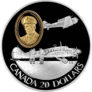 Реверс монеты Канада, 20 долларов, 1990, Avro Anson и North American T-6 Texan