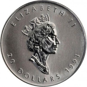 Аверс монеты Канада, 20 долларов, 1990-1999, Кленовый лист
