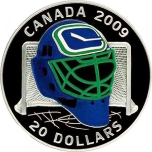 Реверс монеты Канада, 20 долларов, 2009, НХЛ - Маска вратаря «Ванкувер Кэнакс»