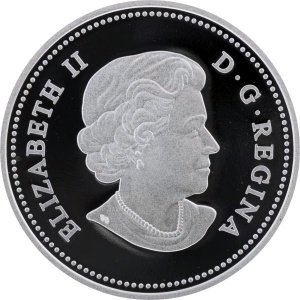 Аверс монеты Канада, 20 долларов, 2013, 75 лет Супермену. Над Метрополисом