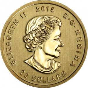 Аверс монеты Канада, 20 долларов, 2015, Зов дикого волка - Воющий волк