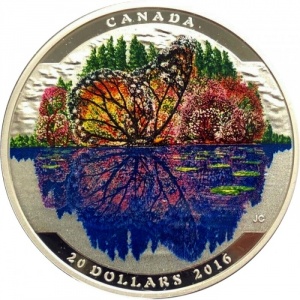 Реверс монеты Канада, 20 долларов, 2016, Иллюзия пейзажа - Данаида монарх