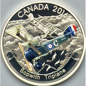 Реверс монеты Канада, 20 долларов, 2016, Самолеты Первой мировой войны - Sopwith Triplane