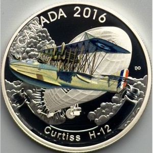 Реверс монеты Канада, 20 долларов, 2016, Самолеты Первой мировой войны - Curtiss H-12