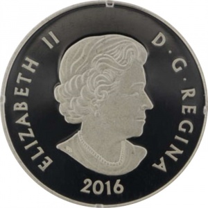 Аверс монеты Канада, 20 долларов, 2016, Кленовые листья с друзовым камнем