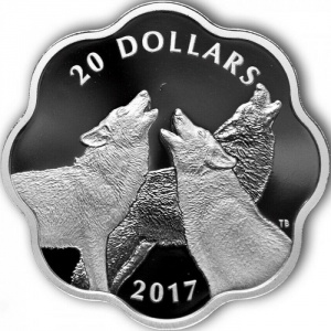 Реверс монеты Канада, 20 долларов, 2017, Хозяева земли - Лесной волк