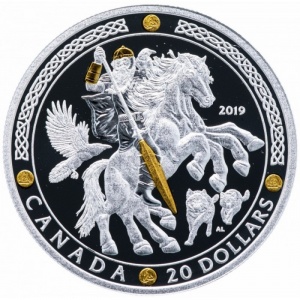 Реверс монеты Канада, 20 долларов, 2019, Скандинавские боги - Один