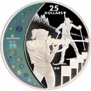 Реверс монеты Канада, 25 долларов, 2007, XXI зимние Олимпийские Игры, Ванкувер 2010 - Биатлон