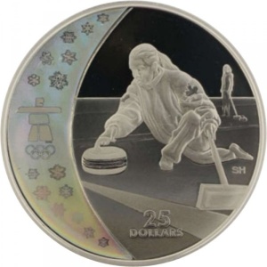 Реверс монеты Канада, 25 долларов, 2007, XXI зимние Олимпийские Игры, Ванкувер 2010 - Кёрлинг