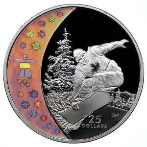 Реверс монеты Канада, 25 долларов, 2008, XXI зимние Олимпийские Игры, Ванкувер 2010 - Сноуборд