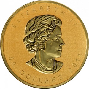 Аверс монеты Канада, 50 долларов, 2011, 100-летний юбилей - Королевский Канадский монетный двор