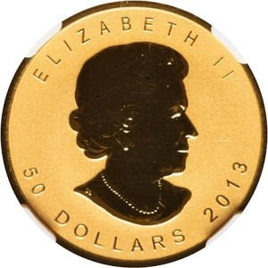 Аверс монеты Канада, 50 долларов, 2013, Два кленовых листа