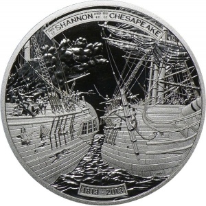 Реверс монеты Канада, 50 долларов, 2013, HMS Shannon и USS Chesapeake