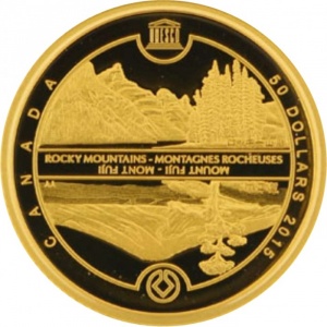 Реверс монеты Канада, 50 долларов, 2015, ЮНЕСКО в стране и за рубежом – гора Фудзи и канадские Скалистые горы