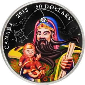 Реверс монеты Канада, 50 долларов, 2018, Китайская культура - Боги Сань Син. Фу