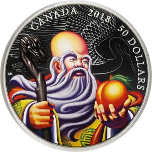 Реверс монеты Канада, 50 долларов, 2018, Китайская культура - Божества Саньсин. Шоу