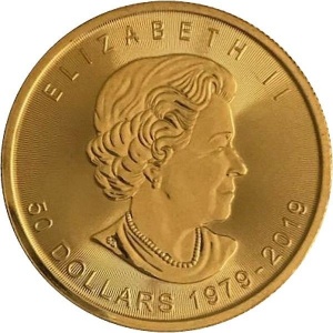 Аверс монеты Канада, 50 долларов, 2019, 40 лет кленовому листу