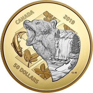 Реверс монеты Канада, 50 долларов, 2019, Гризли