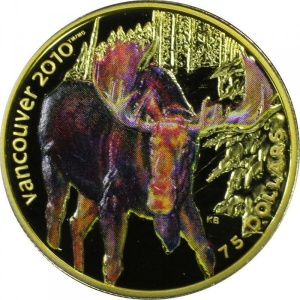 Реверс монеты Канада, 75 долларов, 2009, XXI зимние Олимпийские Игры, Ванкувер 2010 - Лось
