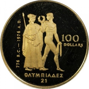 Реверс монеты Канада, 100 долларов, 1976