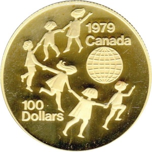 Реверс монеты Канада, 100 долларов, 1979, Международный год ребенка