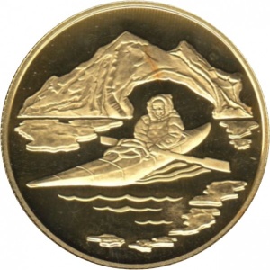 Реверс монеты Канада, 100 долларов, 1980, Каяк