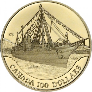 Реверс монеты Канада, 100 долларов, 1991, RMS Empress of India
