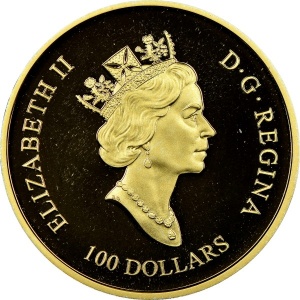 Аверс монеты Канада, 100 долларов, 2001, 125 лет библиотеке парламента