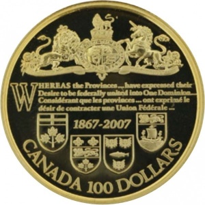Реверс монеты Канада, 100 долларов, 2007, 140 лет доминиону