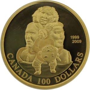 Реверс монеты Канада, 100 долларов, 2009, 10 лет Нунавуту