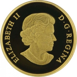 Аверс монеты Канада, 100 долларов, 2012, 150 лет золотой лихорадке Карибу