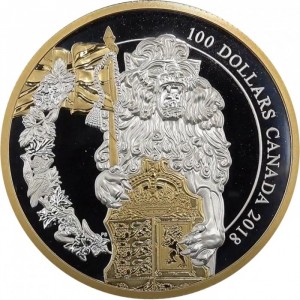 Реверс монеты Канада, 100 долларов, 2018, Хранители парламента - Лев