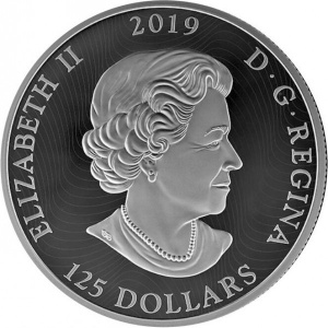 Аверс монеты Канада, 125 долларов, 2019, Первобытные хищники - Гризли